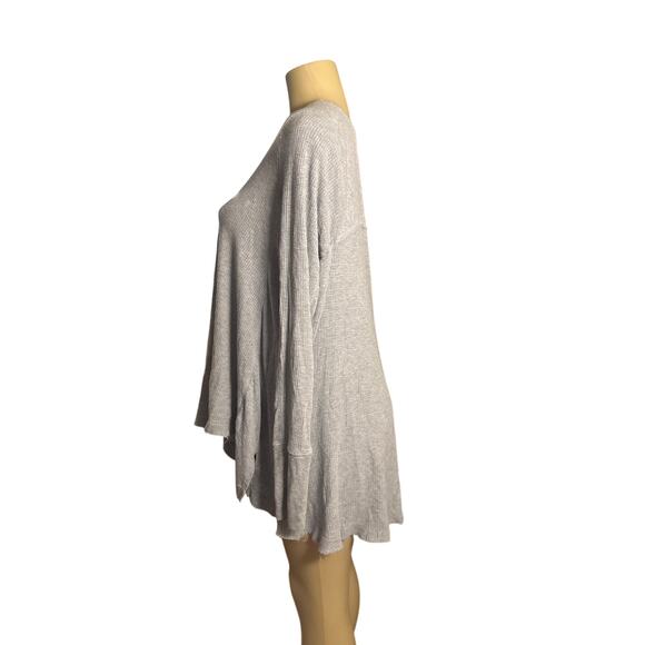 Wmen L We The Free People Scoop Neck Malibu Gray Waffle Tee Shirt Top Long Slv - Picture 3 of 6